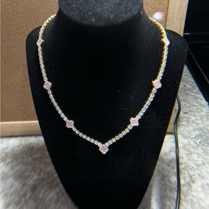 Cubic Zirconia Pink Clover necklace
